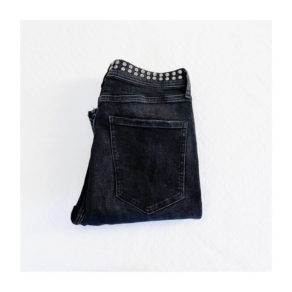 Agolde Super High Rise Roxanne Black Denim Silver Waist Band Highway SZ28